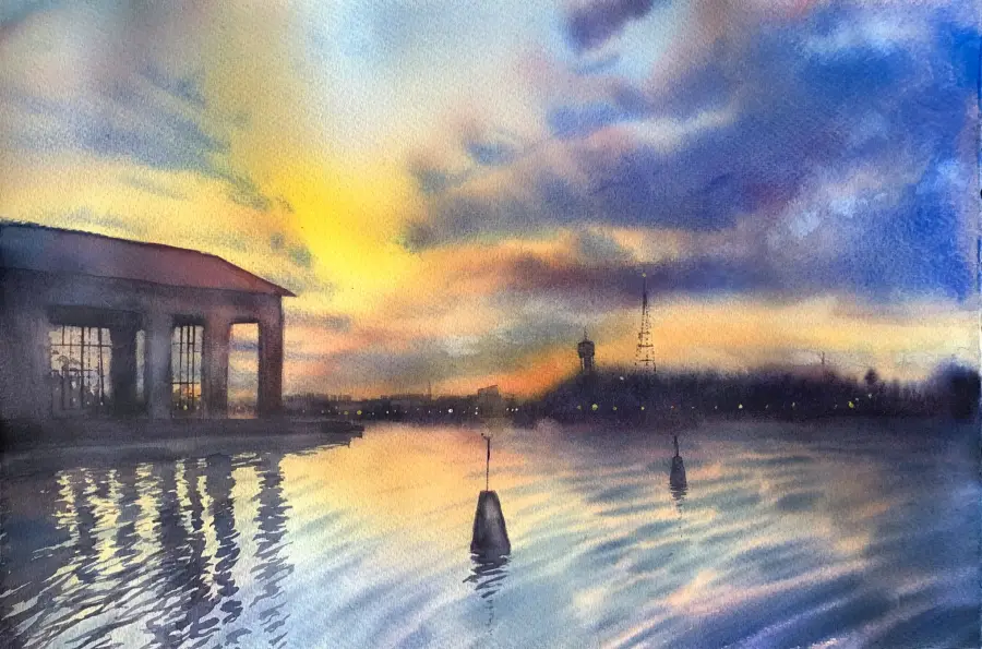 Sommarskymning vid marinmuseet i Karlskrona