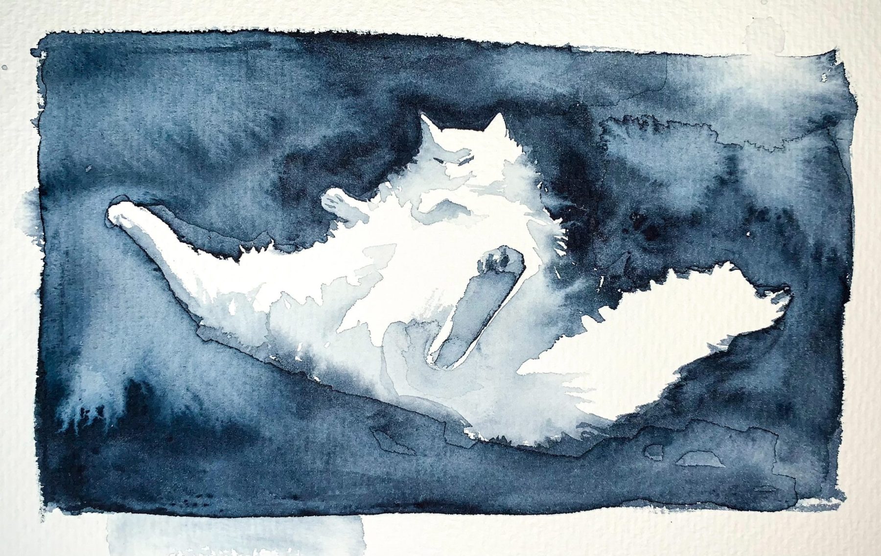 Liten akvarellstudie av Sasha i mjuka toner.